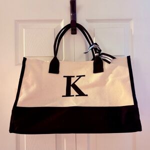 Stylish Black and White Tote Bag with “K” initial